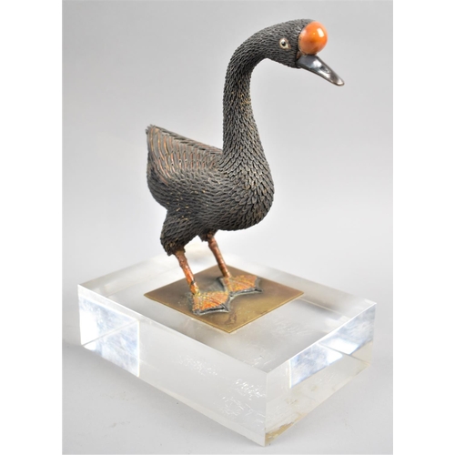 114 - A Pair of Antique Silver and Amber Enamelled  Studies of Chinese Geese Mounted on Much Later Perspex... 