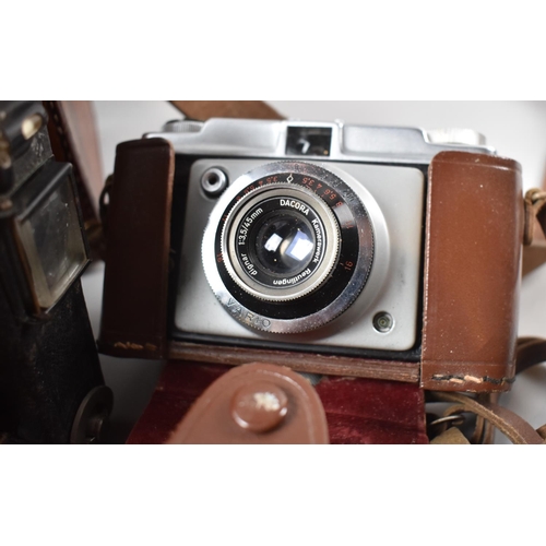 128 - A Collection of Three Vintage Cameras to Include Ilford Sportsman 1957, German Made Together with a ... 