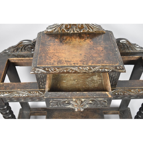 211 - A Late 19th Century Carved Hall Stick Stand, with Bobbin Front Supports, Raised Centre Glove Drawer,... 