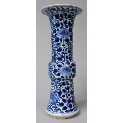 238 - A 19th Century Chinese Blue and White Gu Shaped Beaker Vase of Flared Neck Form Decorated with Drago... 