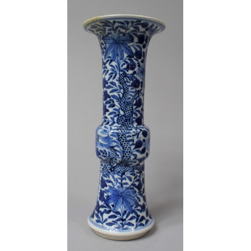 238 - A 19th Century Chinese Blue and White Gu Shaped Beaker Vase of Flared Neck Form Decorated with Drago... 