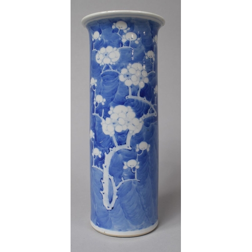 240 - A 18/19th Century Chinese Blue and White Prunus Pattern Sleeve Vase, Four Character Mark for Kangxi ... 