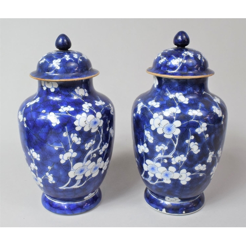 243 - A Pair of 19th Century Chinese Blue and White Prunus Pattern Lidded Vases of Balster Form, Various C... 