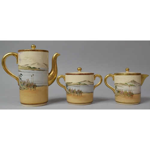 258 - A Late Meiji Japanese Coffee Trio to Comprise Coffee Pot, Lidded Sugar Pot and a Hot Water Jug Decor... 