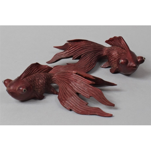 270 - A Pair of Carved Wooden Pop-eyed Goldfish, Each 10cm Long