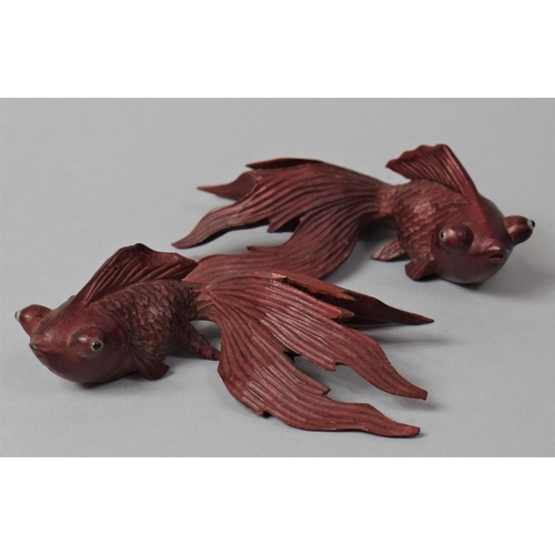 270 - A Pair of Carved Wooden Pop-eyed Goldfish, Each 10cm Long