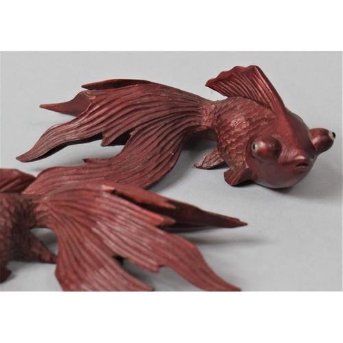 270 - A Pair of Carved Wooden Pop-eyed Goldfish, Each 10cm Long