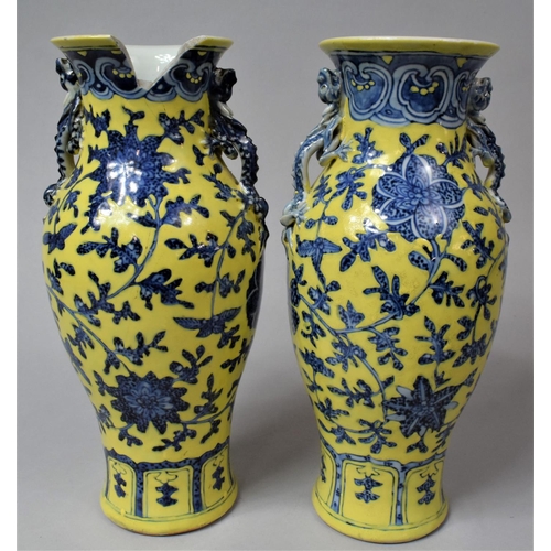 285 - A Pair of 18th/19th Century Chinese Vases Painted in Under Glaze Blue with Floral Sprays with Over G... 