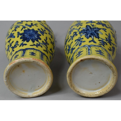 285 - A Pair of 18th/19th Century Chinese Vases Painted in Under Glaze Blue with Floral Sprays with Over G... 