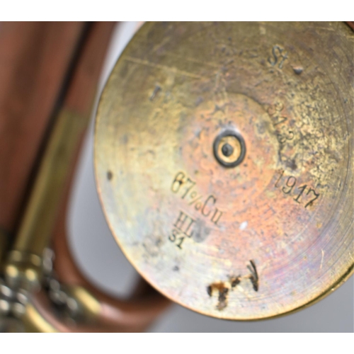 35 - A Military Copper Bugle and Two Brass Shell Cases, Taller Dated 1917 and Smaller 1941