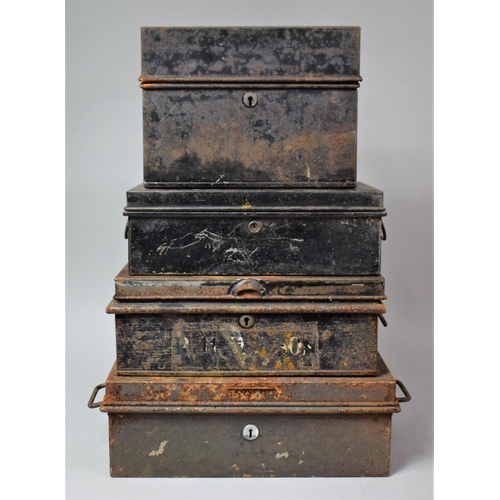 513 - A Collection of Four Vintage Metal Deed Boxes