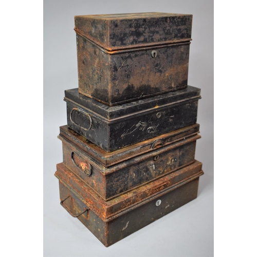 513 - A Collection of Four Vintage Metal Deed Boxes