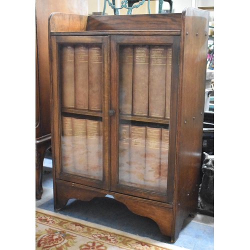 520 - An Edwardian Oak Galleried and Glazed Bookcase Containing 1910 Edition Encyclopedia Britannica, 59cm... 