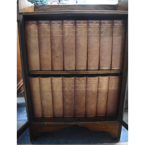 520 - An Edwardian Oak Galleried and Glazed Bookcase Containing 1910 Edition Encyclopedia Britannica, 59cm... 