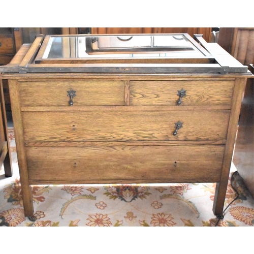 524 - An Edwardian Oak Dressing Chest with Two Short and Two Long Drawers, Some Missing handles and Mirror... 