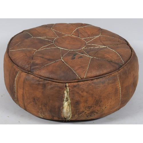 526 - A Vintage Circular Leather Foot Stool In Need of Some Restiching, 60cm Diameter