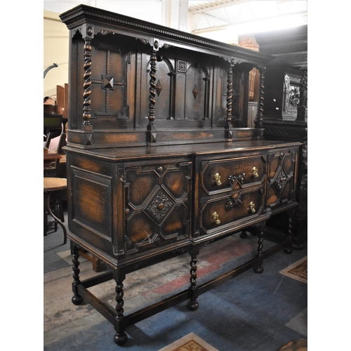 532 - An Edwardian Break Fronted Oak Sideboard with Two Centre Drawers Matched by Fielded Panelled Doors t... 