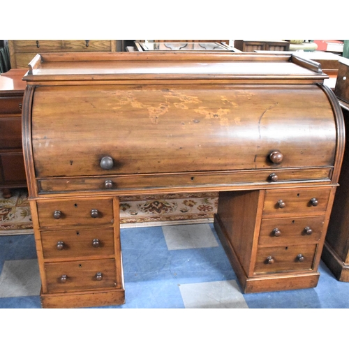 533 - A Late Victorian Mahogany Cylinder Bureau with Fitted Interior and Leather Mounted Writing Surface, ... 