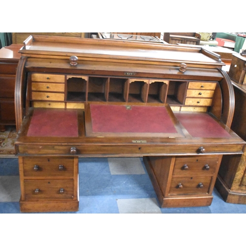 533 - A Late Victorian Mahogany Cylinder Bureau with Fitted Interior and Leather Mounted Writing Surface, ... 