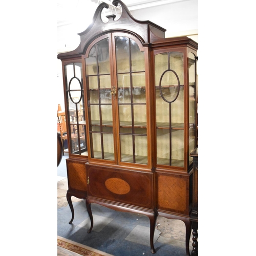 539 - A Nice Quality Edwardian Inlaid Mahogany and Walnut Break Fronted Display Cabinet with Swan Neck Cor... 