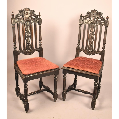 540 - A Pair of Late 19th Century Gothic Revival Carved Back Hall Side Chairs