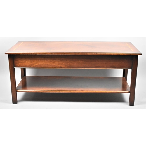 542 - A Modern String Inlaid Mahogany Rectangular Coffee Table with Stretcher Shelf, 106x46cm