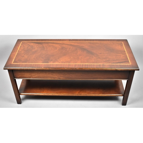 542 - A Modern String Inlaid Mahogany Rectangular Coffee Table with Stretcher Shelf, 106x46cm