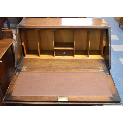 545 - A Mid 20th Century Fall Front Oak Bureau, with Fitted Interior and Three Drawers, 74cm wide