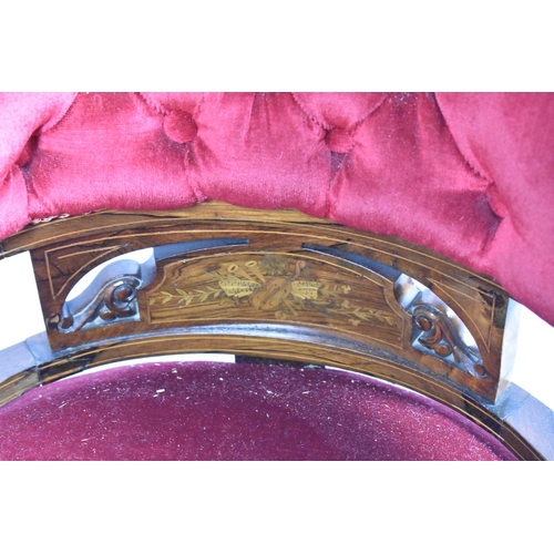 552 - A Late Victorian/Edwardian Inlaid Rosewood Framed Ladies Tub Armchair, with Serpentine Front and But... 