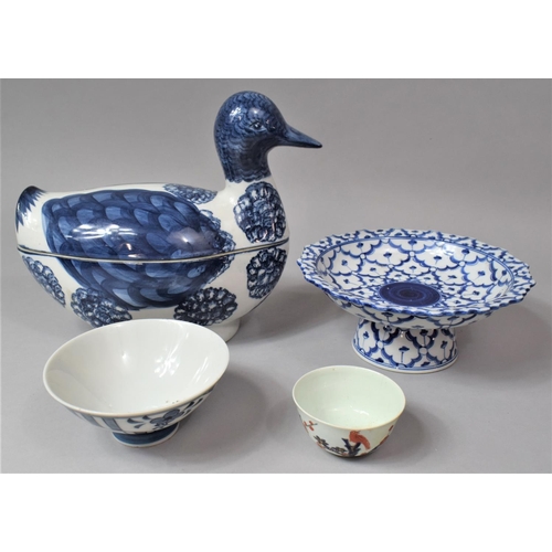 574 - A Collection of Oriental Blue and White to Include Thai Duck Egg Crock, Thai Footed Shallow Bowl, Bl... 