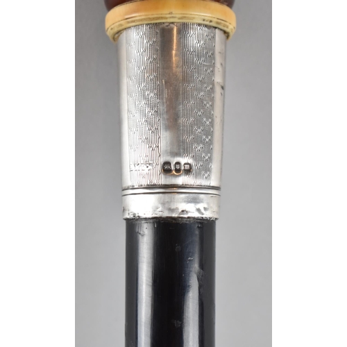 77 - An Edwardian Tortoiseshell and Silver Topped Lacquered Ebony Walking Cane, London 1927, 90cm Long