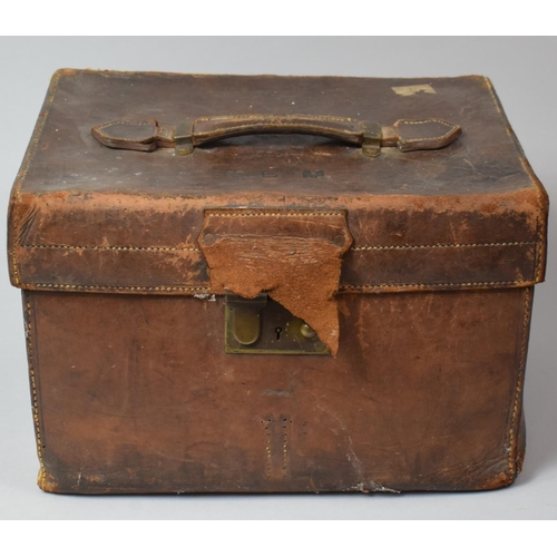 94 - A Late 19th Century Leather Hat Box Containing a Later Grey Top Hat, 35cm wide