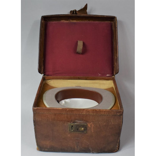 94 - A Late 19th Century Leather Hat Box Containing a Later Grey Top Hat, 35cm wide