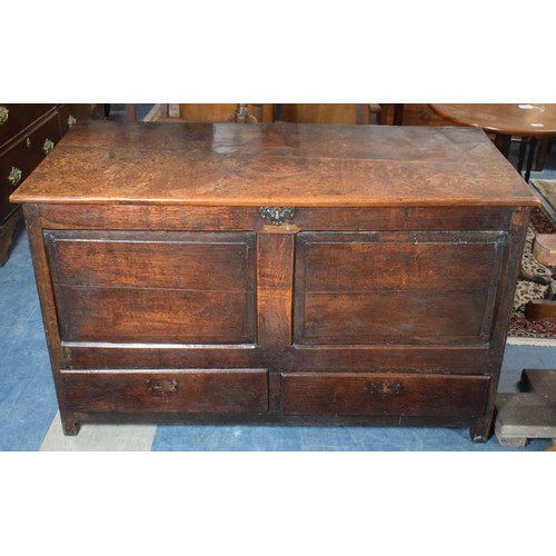 560 - A 19th Century Oak Two Panel Mule Chest with Two Base Drawers, 122cm Wide