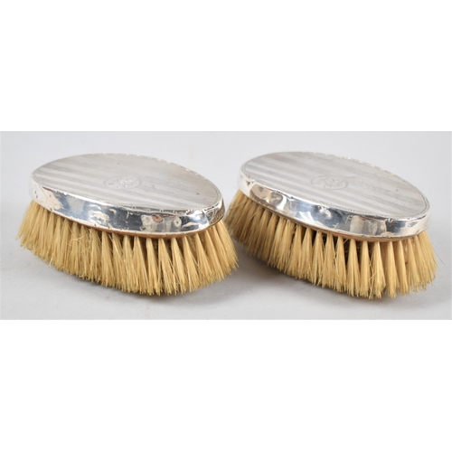 412 - A Pair of Silver Mounted Gents Hair Brushes with Monogrammed and Engine Turned Decoration, Each 11.5... 