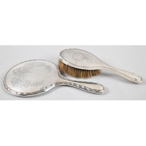 415 - A Silver Mounted Dressing Table Hairbrush and a Silver Mounted dressing Table Mirror, Both with Engr... 