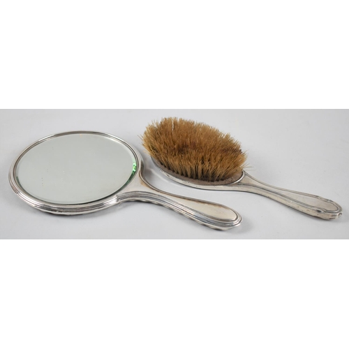 415 - A Silver Mounted Dressing Table Hairbrush and a Silver Mounted dressing Table Mirror, Both with Engr... 