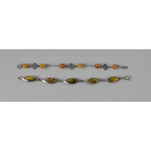 426 - Two Silver and Amber Bracelets, 18cms Long