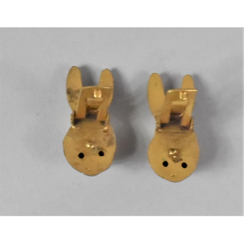 432 - A Pair of Gilt Metal Novelty Cape Clips in the Form of Rabbits Heads with Red Jewelled Eyes