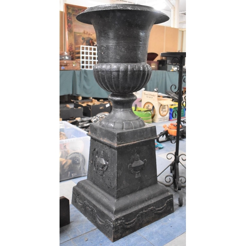 441 - A Large Late 19th/Early 20th Century Cast Iron Campana Urn on Square Plinth Base, Overall Height 110... 