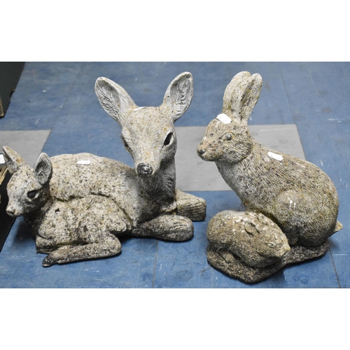 450 - Two Reconstituted Garden Stone Figural Ornaments, Deer and Rabbit