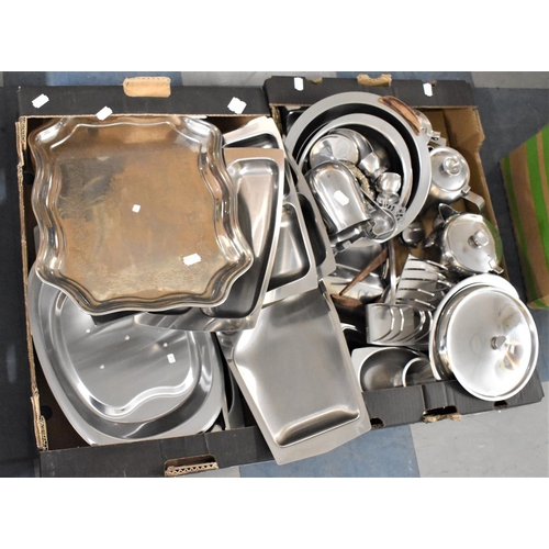 462 - Two Boxes of Stainless Steel to include Trays, Teapots, Bowls, Toast Racks Etc (Some Old Hall)