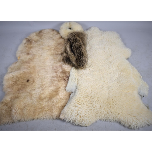 467 - Two Sheepskin Rugs, Sheep Skin Ladies Hat and Faux Fur Stole