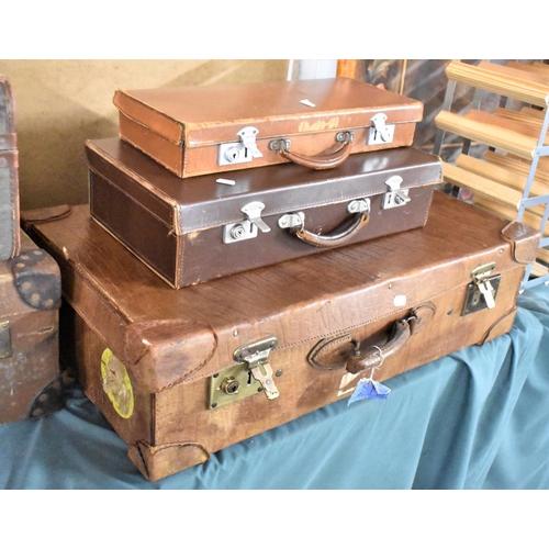 480 - A Collection of Three Leather Suitcases, 75cms Wide