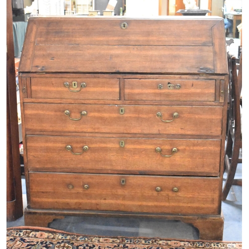 489 - A Late Georgian Oak Fall Front Bureau with Fitted Interior having Drawers and Pigeon Holes, Two Shor... 