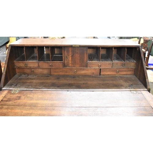 489 - A Late Georgian Oak Fall Front Bureau with Fitted Interior having Drawers and Pigeon Holes, Two Shor... 