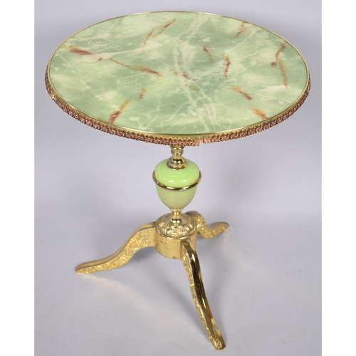 499 - A Mid 20th Century Brass and Onyx Circular Tripod Table, 49cms Diameter