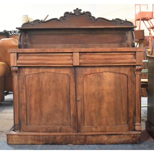 501 - A Late Victorian Mahogany Chiffonier with Two Centre Drawers and Glazed Shelf, 130cms Wide