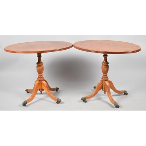 526 - A Pair of Modern Yew Wood Oval Topped Occasional Tables, 69cmsx45cms