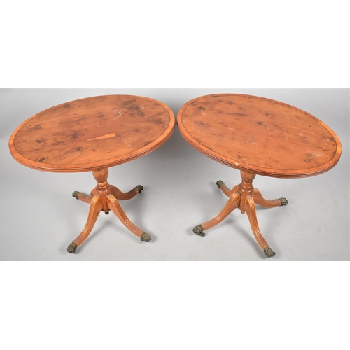 526 - A Pair of Modern Yew Wood Oval Topped Occasional Tables, 69cmsx45cms